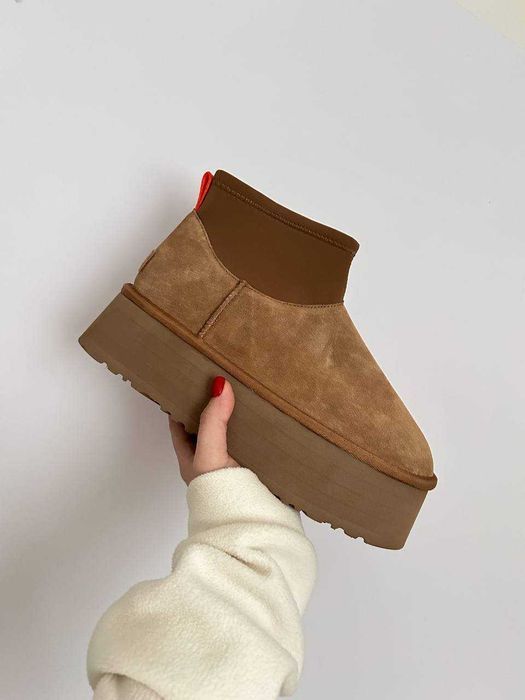 Уггі UGG Classic Mini Dipper Chestnut (luxe) натуральні замша і хутро