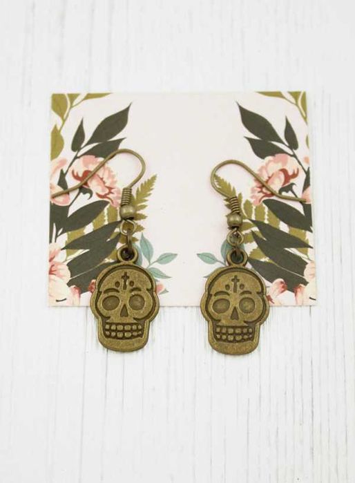 kolczyki Czaszki sugar skull brąz vintage retro NB25