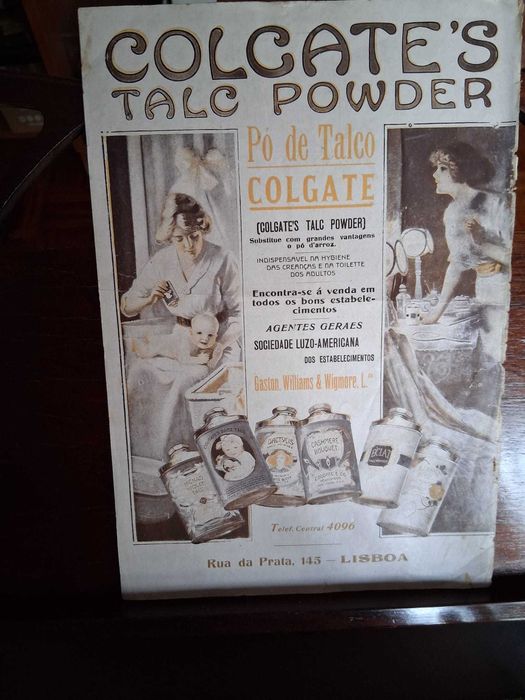 publicidade antiga da Colgate (Pó de Talco),  início do séc. XX.