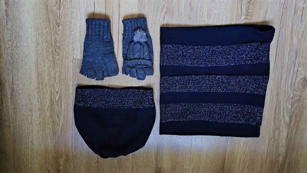 Komplet zimowy. Czapka + komin + rękawiczki wełna