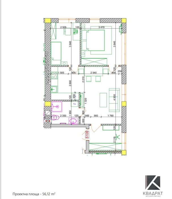ТЕРМІНОВО! 2к квартира ЖК Квадрат Минай 56 м² 5/6