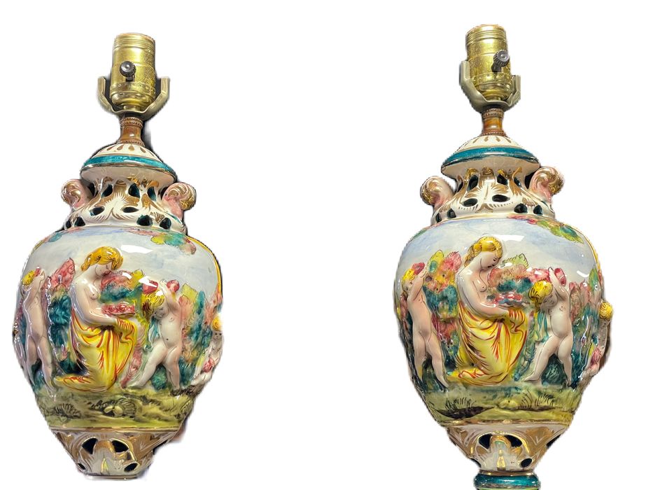 Par de candeeiros, anforas campodimonte antigos