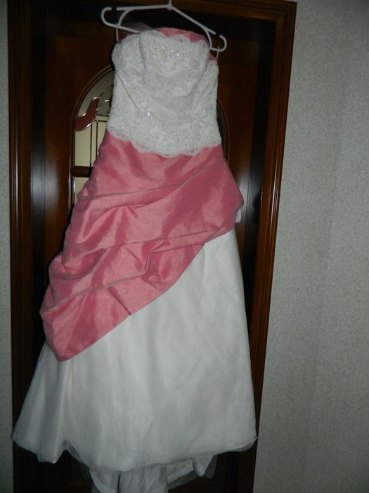 Р. 42-44/xs-s Платье свадебное на выпускной фотосессию белое с розовым