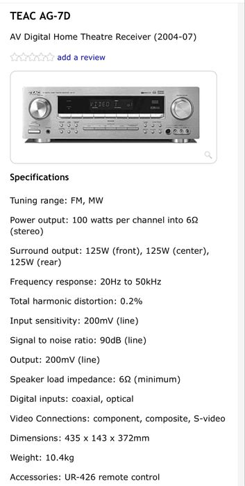 TEAC av home Theater Receivar AG-7D