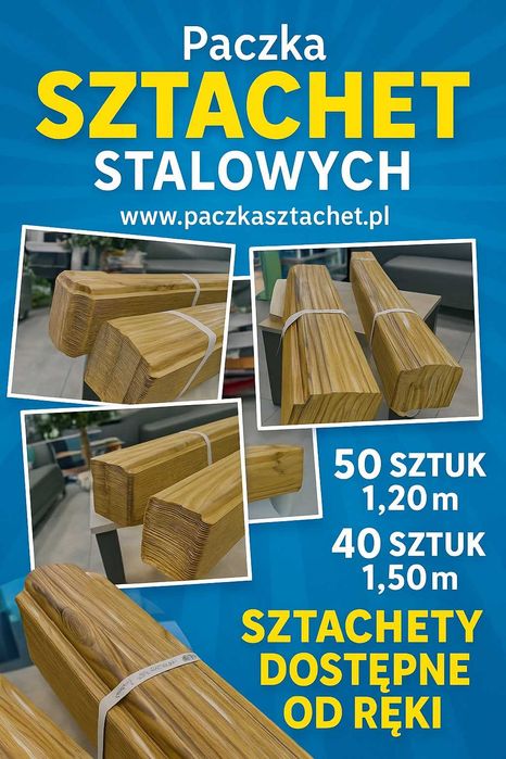PACZKA SZTACHETY stalowe drewnopodobne 1.50m i 1.20m na płot bramkę