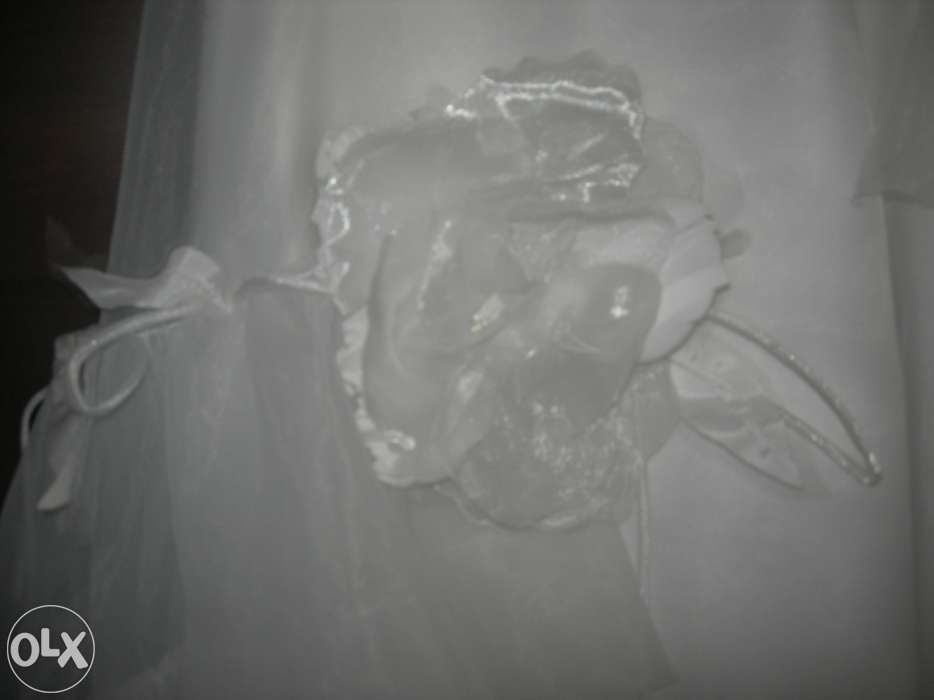 Biała UNIKATowa z trenem gorset falbany suknia ślubna r. 34/36