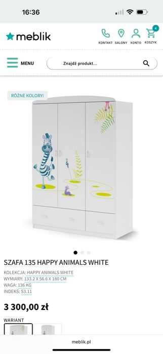 Komplet meble dziecięce MEBLIK Happy Animals White