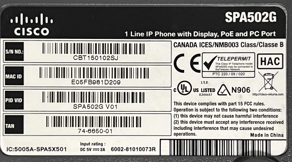 Cisco SPA 502G IP Phone - Used64584766728705121