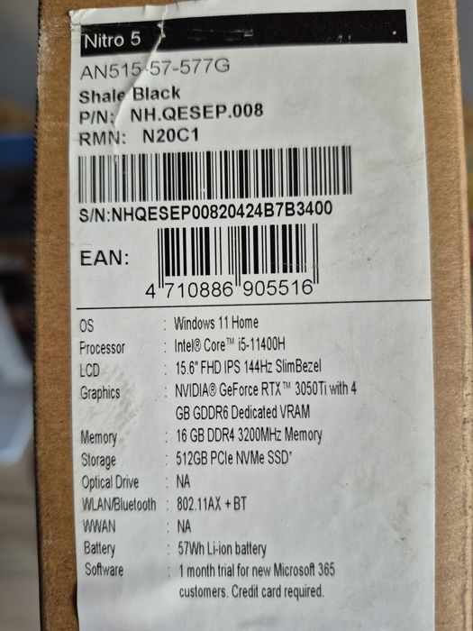 Laptop ACER  Nitro 5 AN515 57