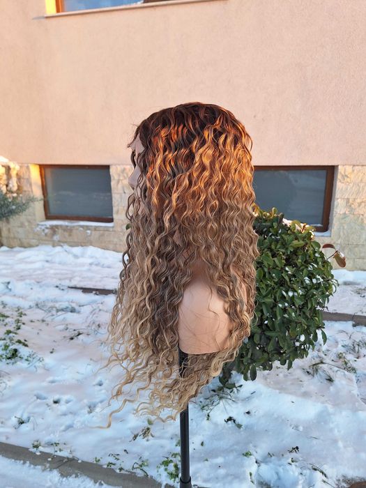 Długa Kręcona Peruka Ombre Z Koronką Z Przodu Lace Front Wig