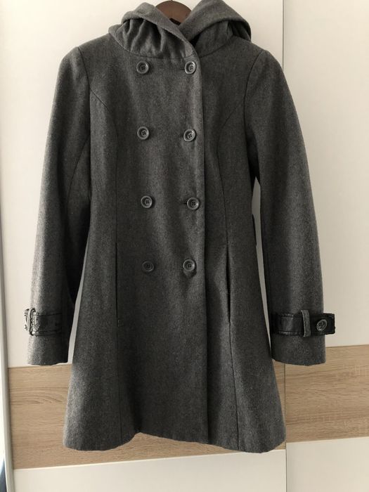 Płaszcz szlafrokowy szary  damski na jesien