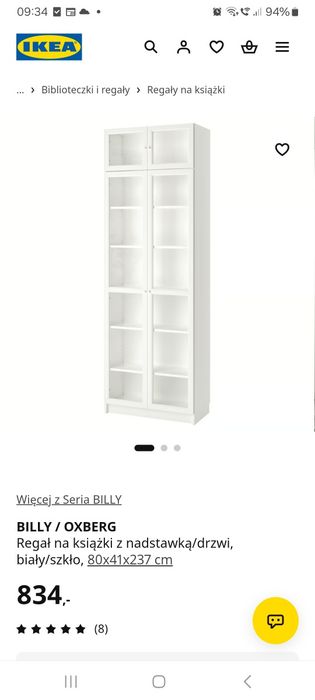 Witryna regał IKEA BILLY Oxberg Z nadstawką