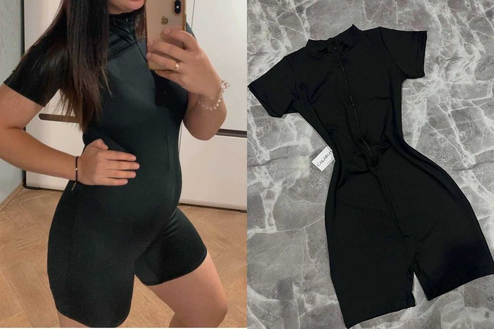 Жіночий спортивний комбінезон шортами Комбез шорти з блискавкою