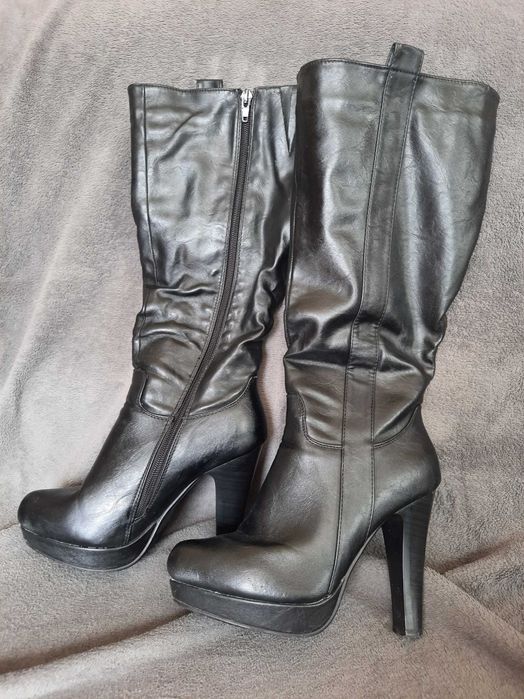 Kozaki damskie, wysoki obcas CZARNE  roz.38