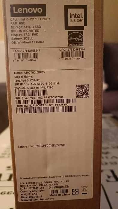 Laptop Lenovo IdeaPad 3 17IAU7 17,3" i3-1215U 8GB RAM 512GB DyskSSD