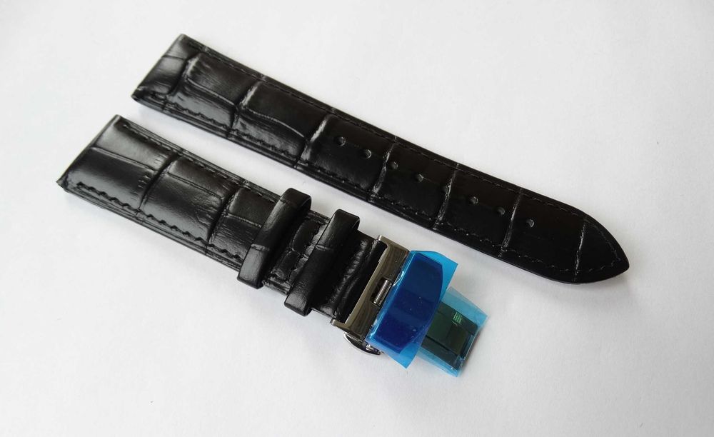 Czarny pasek skórzany kroko do zegarka 20mm 22mm zapięcie motylkowe