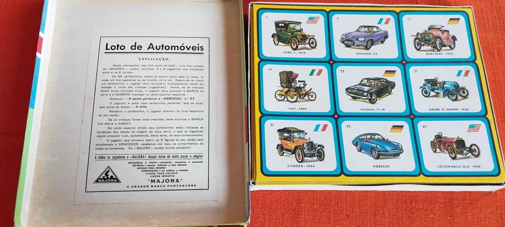 Jogo de tabuleiro "Loto de Automóveis - Antes e Depois" da Majora