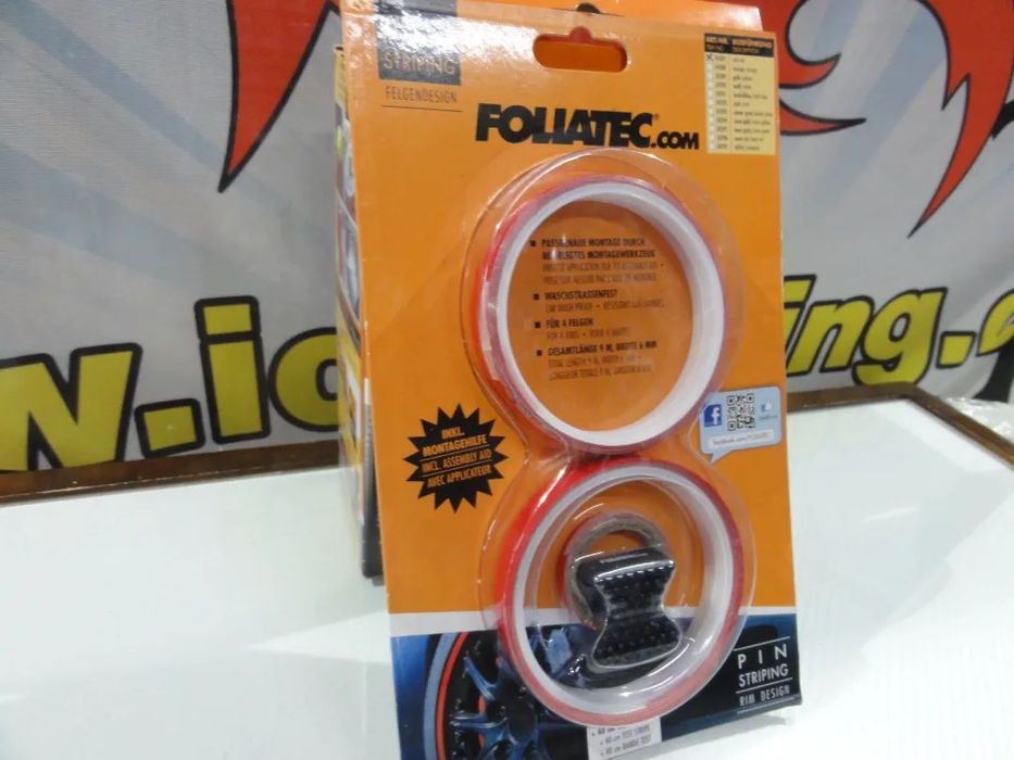 Fita para jantes foliatec em VERMELHO, VERMELHO NEON,LARANJA, AZUL RACING, AZUL TURQUESA, BRANCO, VERDE, VERDE NEON, ROSA, LARANJA, AMARELO, AMARELO