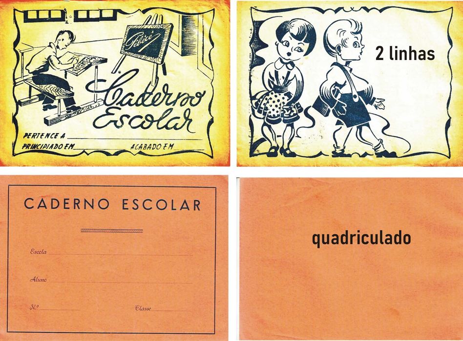 2 Cadernos escolares antigos dos anos 50/60 - quadriculado e 2 linhas