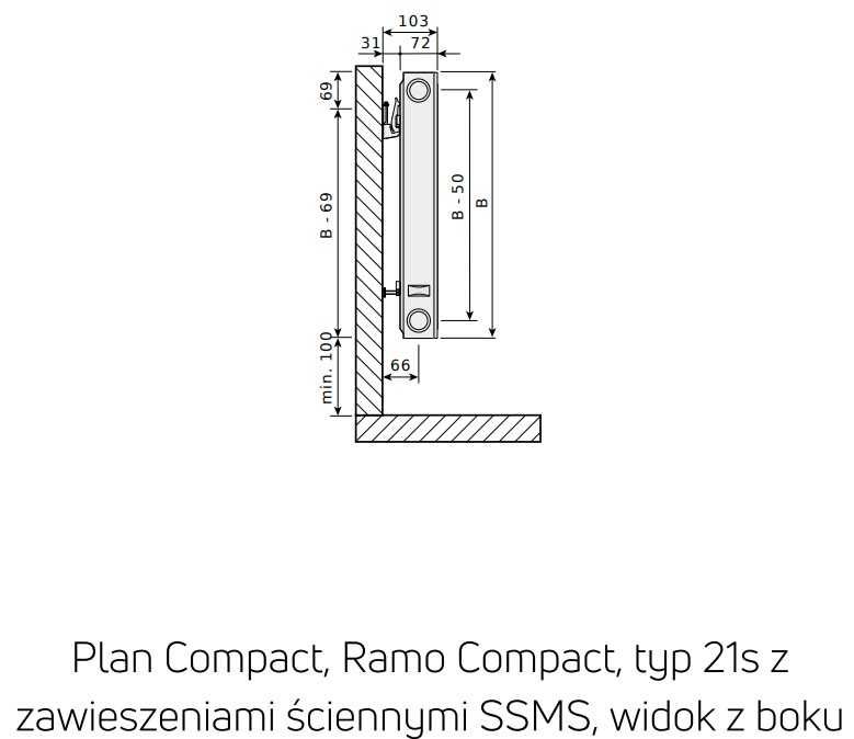 Grzejnik Purmo Plan Compact FC21s 550x1200, piękny gładki biały front.