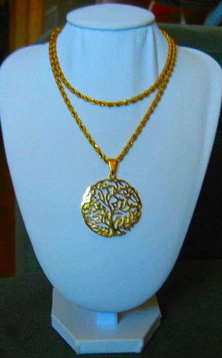 Colar Aço Dourado Ãrvore da Vida c/ Fio Grosso NOVO