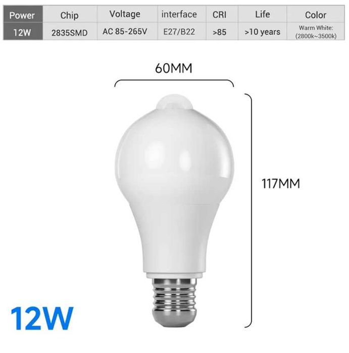 Lâmpada com sensor de movimento LED