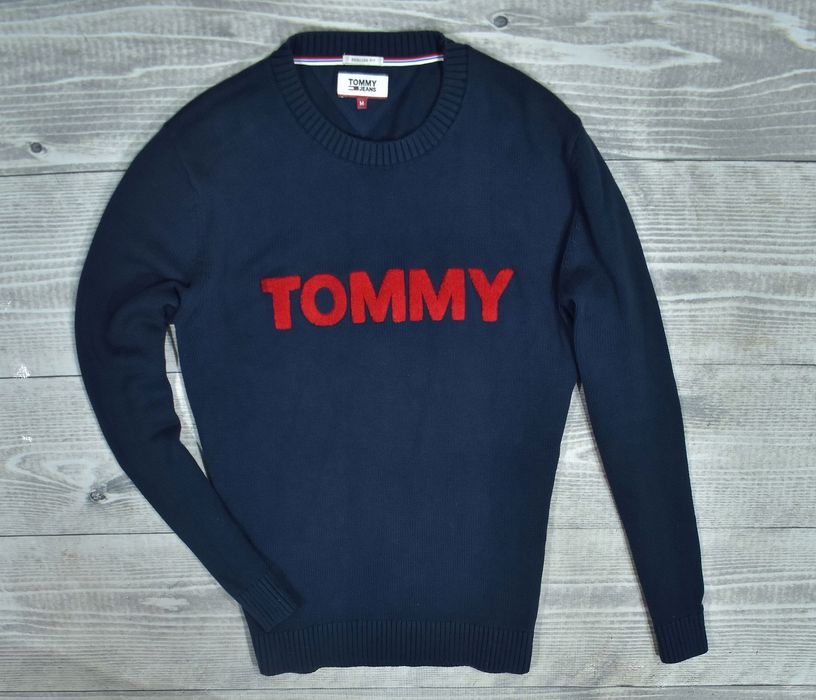 Tommy Hilfiger Granatowy Bawełniany Sweter Regular Fit M