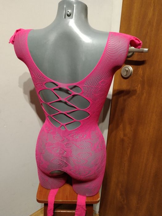 M 38 różowy seksowny kombinezon body koronka sexy bielizna rozciąga si