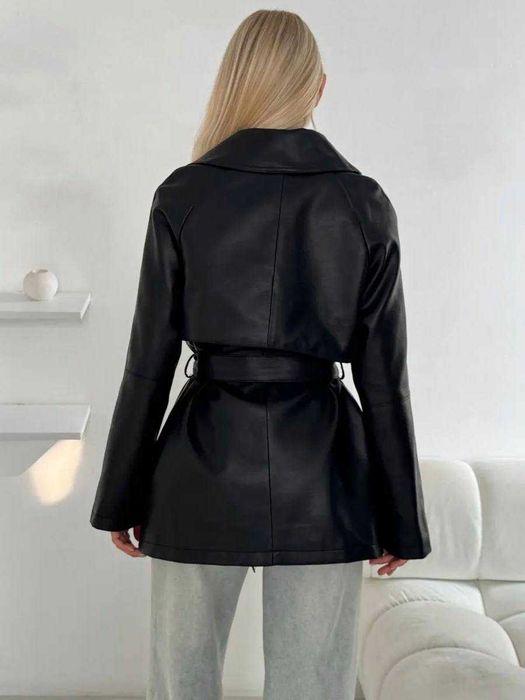 Опт та роздріб! Модный черный Тренч из эко кожи + Подарунок*