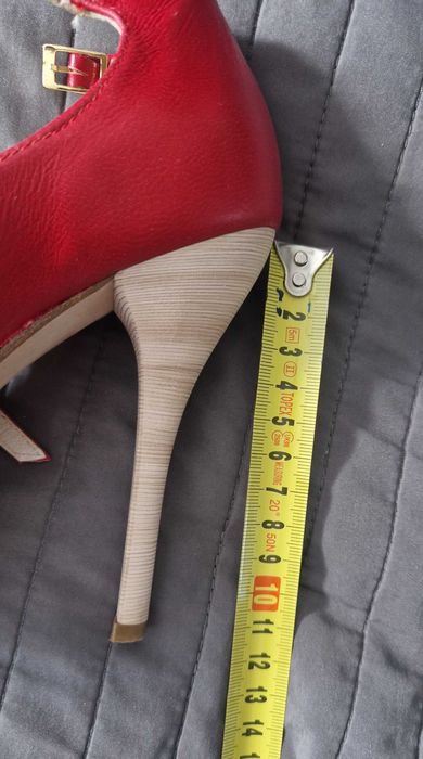 Prima moda, czerwone, seksowne, otwarte skórzane szpilki / eleganckie sandałki na szpilce, rozm. 38