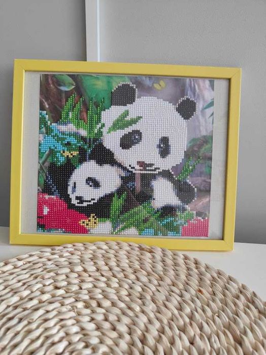 obraz haft diamentowy Panda pandy w ramce mozaika Diamond Painting