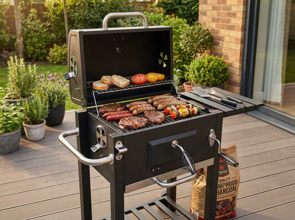Grill Węglowy Ogrodowy XL | Ruszt Żeliwny !! | Regulacja Paleniska | Termometr | Otwieracz Do Butelek | Solidny | Duży | Profesjonalny | Nowy | FV23%