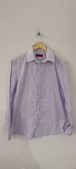 Casualowa koszula męska z długim rękawem M (medium) bawełniana liliowa