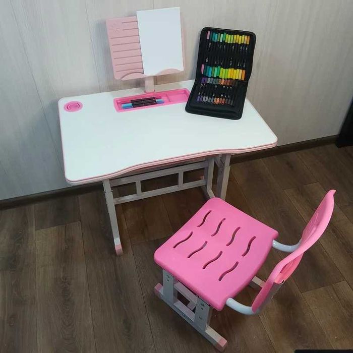 Шкільна парта дитяча трансформер зростаюча зі стільцем для дівчинки BAMBI Стіл письмовий столик Детская парта школьная
