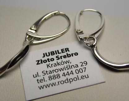 Srebrne wiszące kolczyki wywijane rurki wewnątrz oksydowane