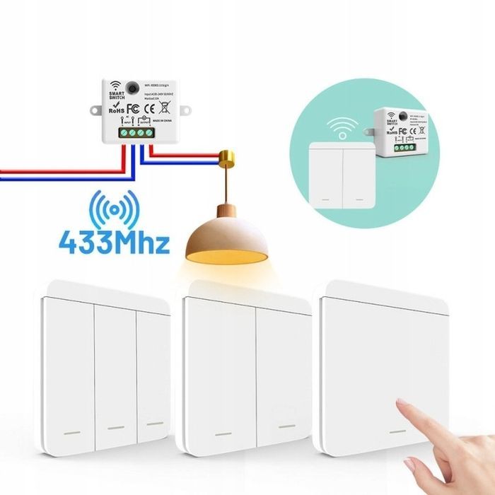 bezprzewodowy włącznik światła z 2 odbiornikiem rf 433 mhz 10 a