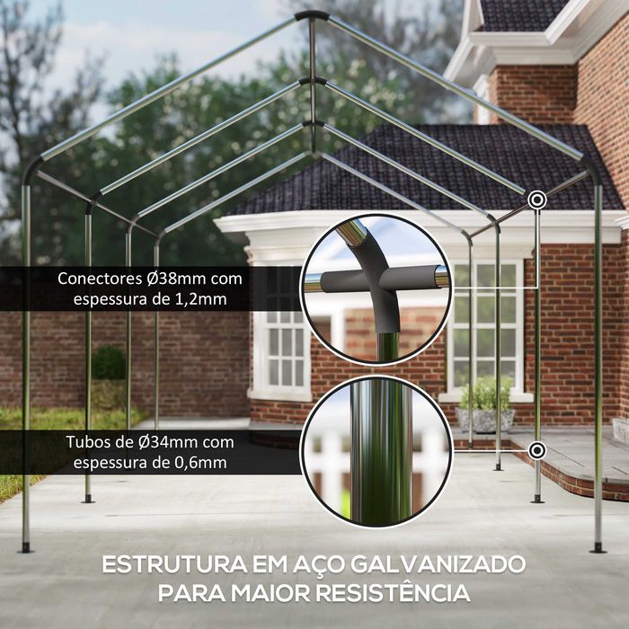 Garagem 6x3 m Impermeável – Garagem Portátil com Laterais Desmontáveis