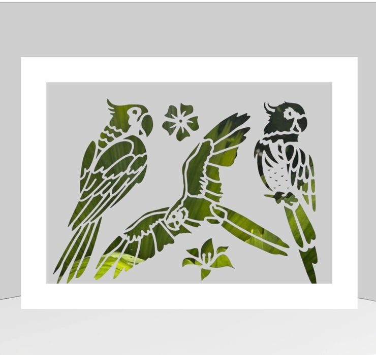 Szablon z motywem papug, malarski, DIY, crapbookingu, tynk - Nr 14b