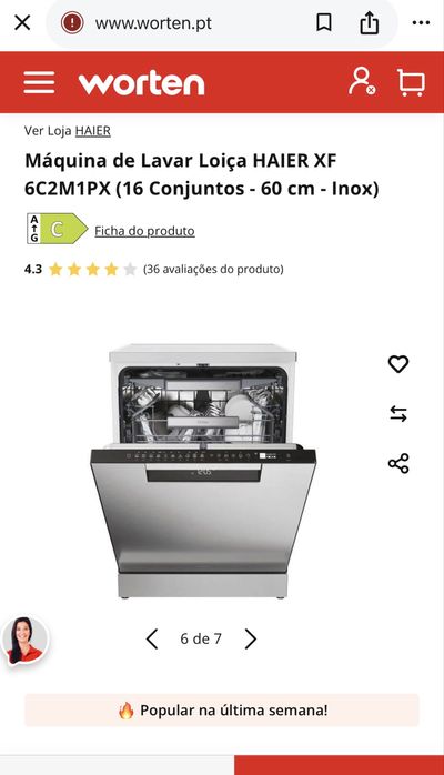 Máquina de Lavar Loiça HAIER XF 6C2M1PX (16 Conjuntos - 60 cm - Inox)