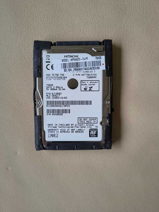Disco Rígido Hitachi 750 GB - 2.5" para Portátil (SATA)