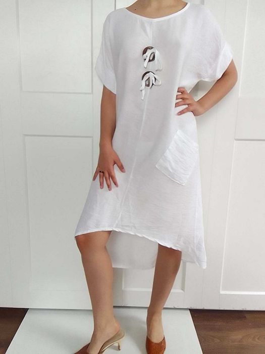 Biała asymetryczna swobodna sukienka oversize S M L XL nowa z metką