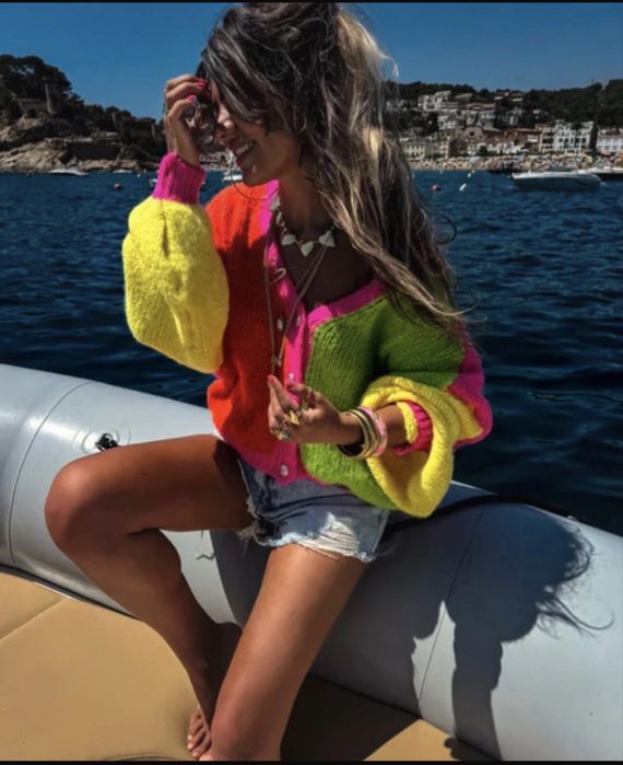 Kolorowy super modny na wiosne sweter kardigan M/L