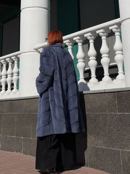 Шуба норкова Nafa діагональ плюшева балон з англійським воротом 48-50