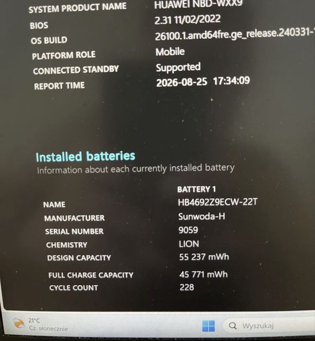 Huawei MateBook D 14 i5 / 8 GB / 512 GB SSD / Windows 11 – stan idealny