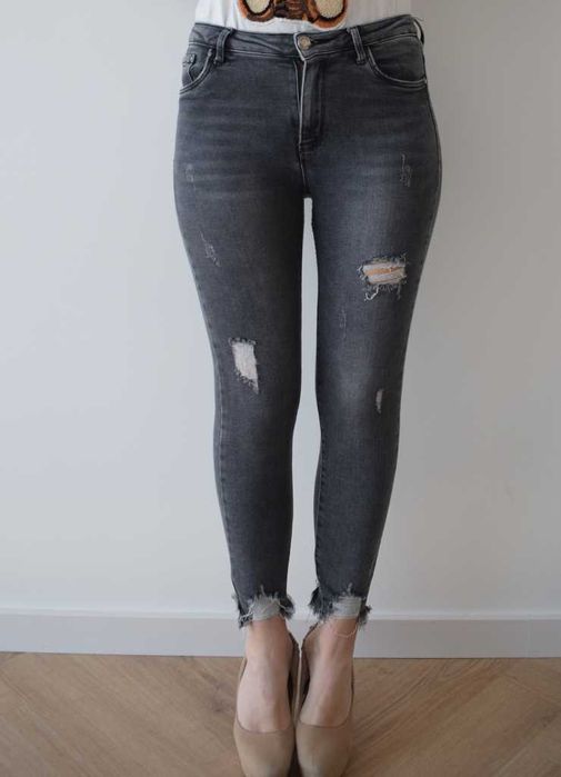 M.Sara szare spodnie jeansy wysoki stan rurki fit skinny w26 xs