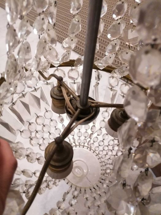 Lustre de Teto Antigo em Cristal e Metal Dourado (Estilo Cascata)