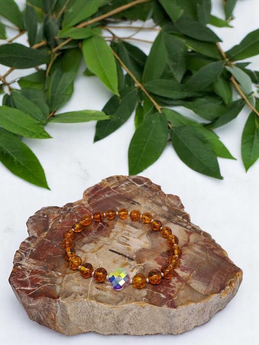 Bransoletka z bursztynu, bursztyn bałtycki kulka koniak #444