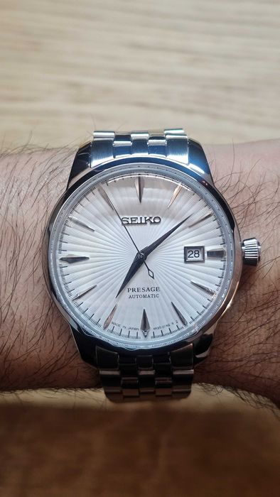 Relógio Seiko Presage Cocktail Branco e Prateado com Pulseira Castanha e Prateada