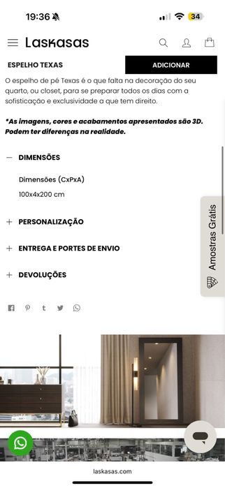 Espelho LASKASAS como novo