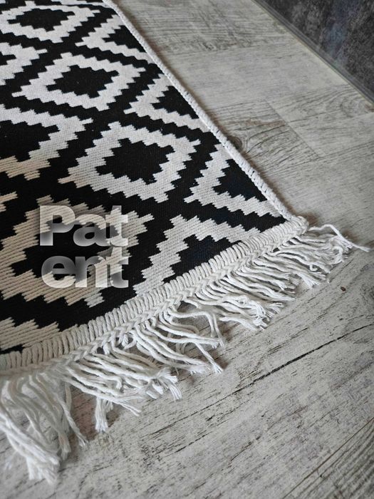 Dywan chodnik 80x150 boho etno wzór romby z frędzlami do salonu